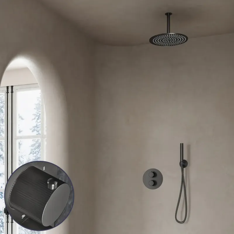 Saniclear Iron Stripes inbouw regendouche rond met 30cm hoofddouche en plafondarm verouderd ijzer - gunmetal Actieprijs