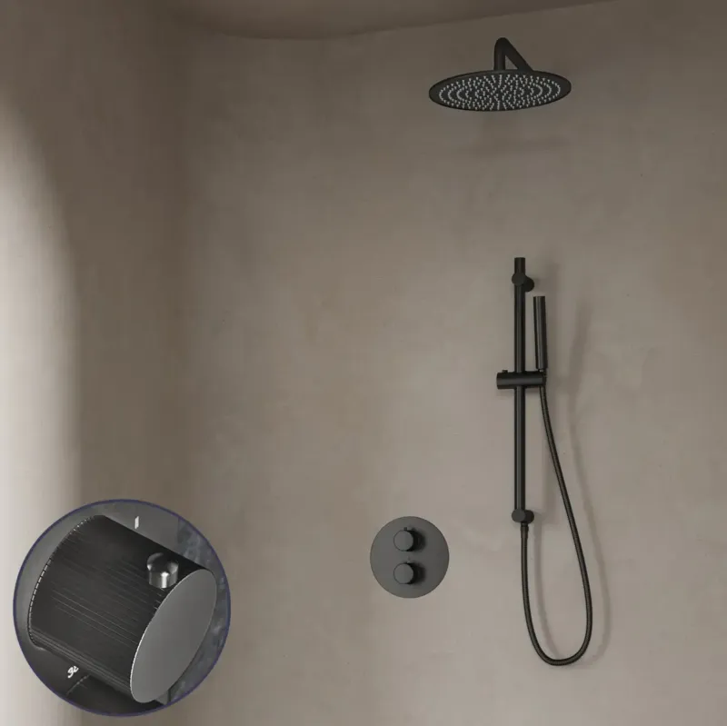 Premium Saniclear Iron Stripes inbouw regendouche rond met 30cm hoofddouche, muurarm en glijstang verouderd ijzer - gunmetal