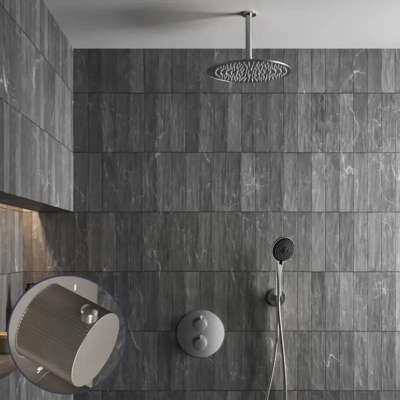 Saniclear Exclusive Stripes inbouw regendouche rond met 30cm hoofddouche, plafondarm en 3 standen handdouche RVS Premium