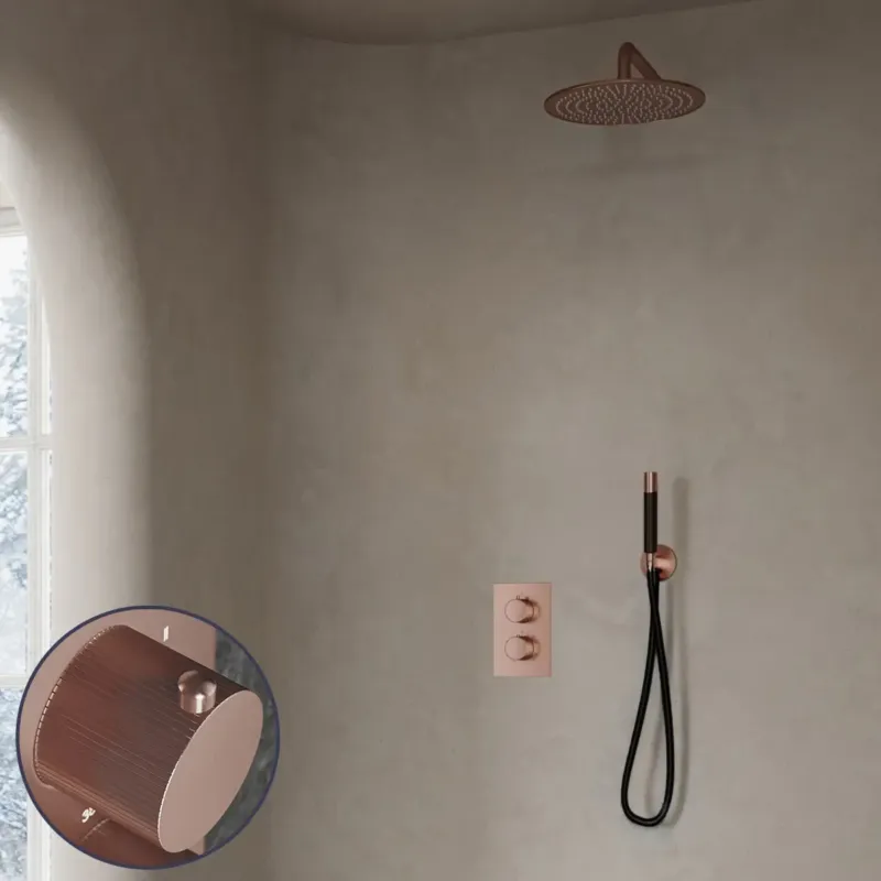 Alleen Vandaag Saniclear Copper Stripes Pro inbouw regendouche met 20cm hoofddouche en muurarm geborsteld koper