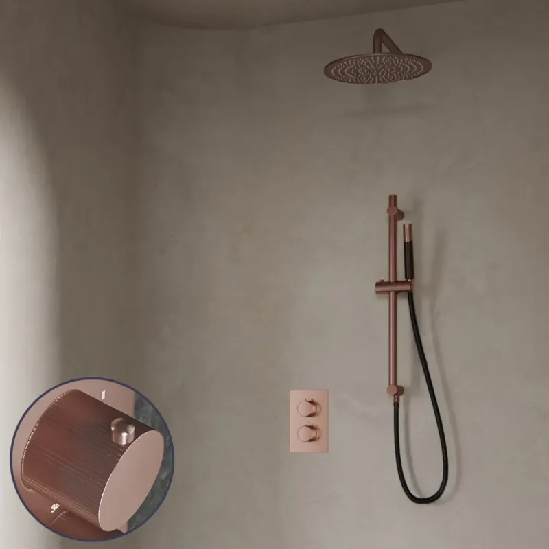 Saniclear Copper Stripes Pro inbouw regendouche met 30cm hoofddouche, muurarm en glijstang geborsteld koper Gereduceerde Prijs