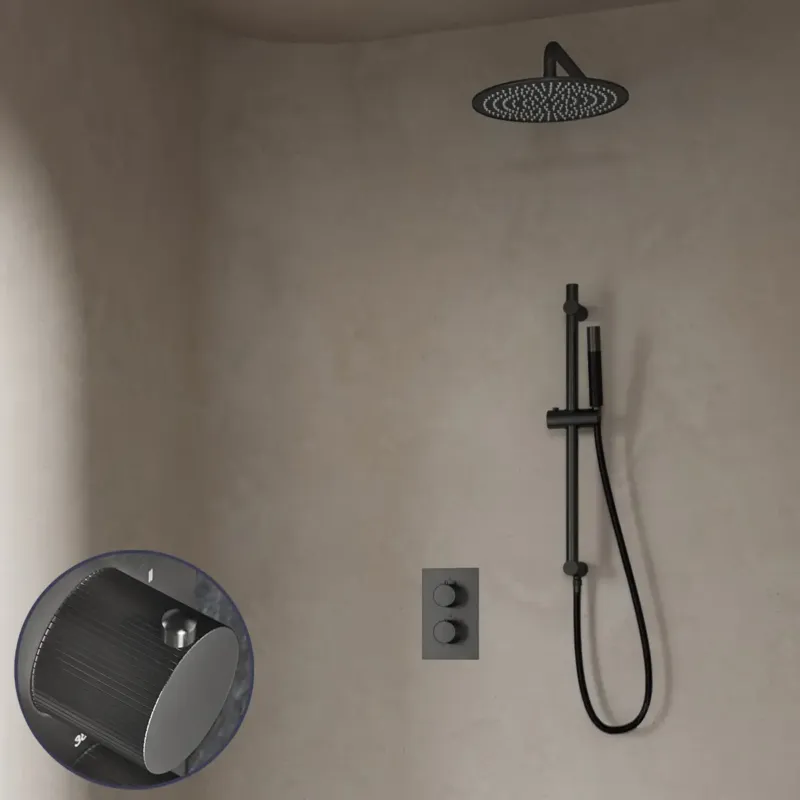 Saniclear Iron Stripes Pro inbouw regendouche met 30cm hoofddouche, muurarm en glijstang verouderd ijzer - gunmetal Alleen Vandaag