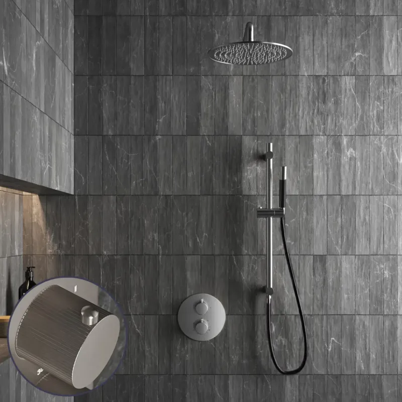 Op = Op Saniclear Exclusive Stripes Pro inbouw regendouche rond met 20cm hoofddouche, muurarm en glijstang RVS