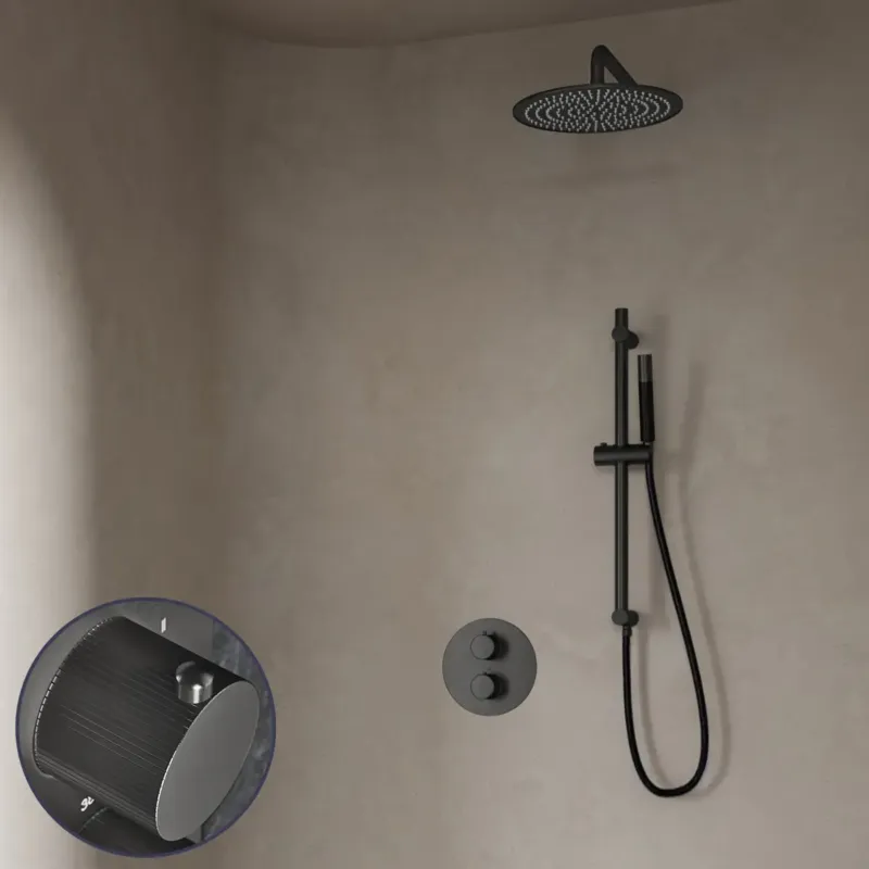 Saniclear Iron Stripes Pro inbouw regendouche rond met 20cm hoofddouche, muurarm en glijstang verouderd ijzer - gunmetal Hoge Kwaliteit