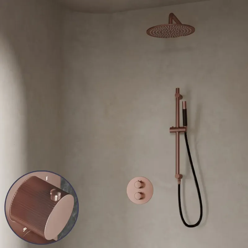 Favoriet Saniclear Copper Stripes Pro inbouw regendouche rond met 30cm hoofddouche, muurarm en glijstang geborsteld koper