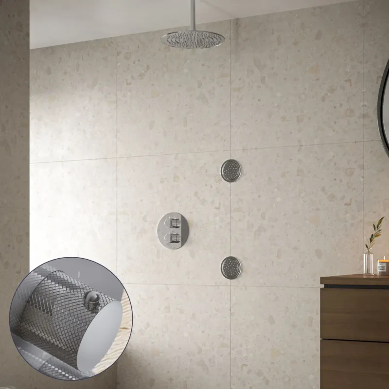Seizoensaanbieding Saniclear Talpa Curved inbouw regendouche 20cm met ronde massagejets en plafondarm chroom