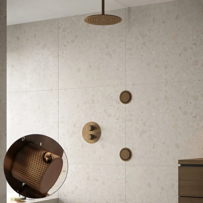 Saniclear Antique Curved inbouw regendouche 20cm met ronde massagejets en plafondarm verouderd messing Betrouwbaar
