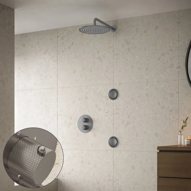 Beste Prijs Saniclear Exclusive Curved inbouw regendouche 30cm met ronde massagejets en muurarm RVS