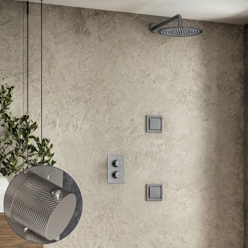 Saniclear Exclusive Curved inbouw regendouche 30cm met vierkante massagejets en muurarm RVS Uitverkoop