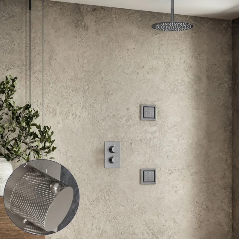 Saniclear Exclusive Curved inbouw regendouche 30cm met vierkante massagejets en plafondarm RVS Lage Kosten