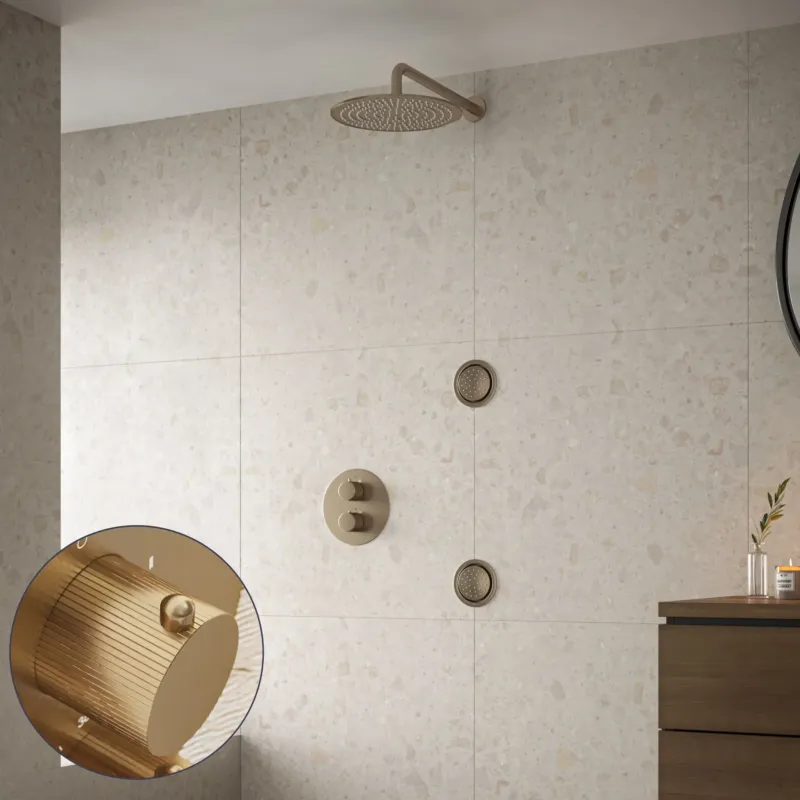 Saniclear Brass Stripes inbouw regendouche 20cm met ronde massagejets en muurarm geborsteld messing - mat goud Shop Nu