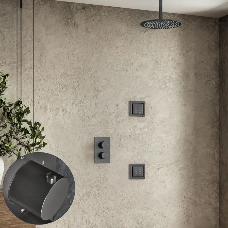 Saniclear Iron Stripes inbouw regendouche 20cm met vierkante massagejets en plafondarm verouderd ijzer - gunmetal Betaalbaar