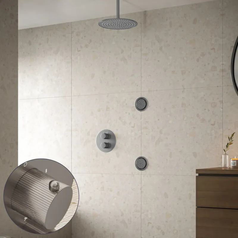 Saniclear Exclusive Stripes inbouw regendouche 30cm met ronde massagejets en plafondarm RVS Koop Online