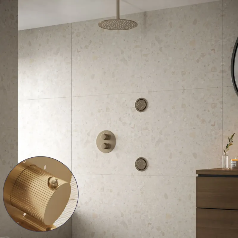 Saniclear Brass Stripes inbouw regendouche 30cm met ronde massagejets en plafondarm geborsteld messing - mat goud Premium