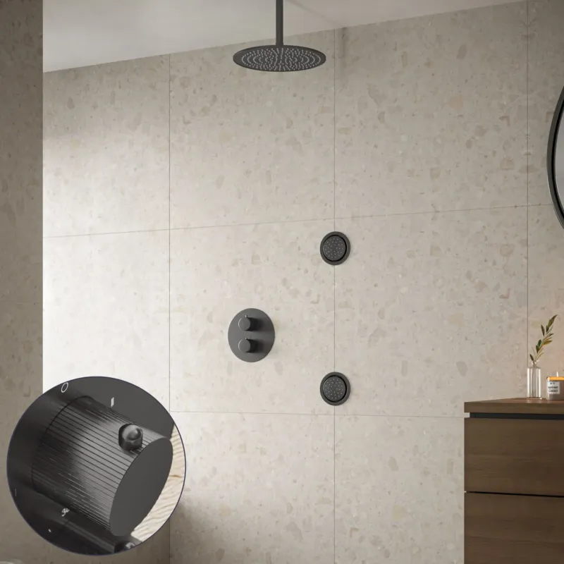 Nieuw Saniclear Iron Stripes inbouw regendouche 30cm met ronde massagejets en plafondarm verouderd ijzer - gunmetal