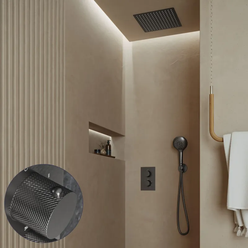 Saniclear Cube Curved inbouw regendouche met inbouw douchekop 30x30cm en 2 standen handdouche verouderd ijzer - gunmetal Koopje