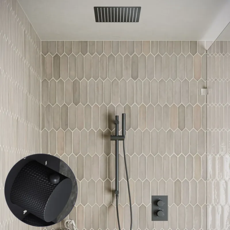 Alleen Vandaag Saniclear Cube Curved inbouw regendouche met inbouw douchekop 30x30cm, glijstang en staafhanddouche zwart mat