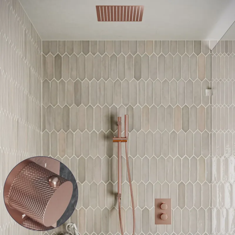 Saniclear Cube Curved inbouw regendouche met inbouw douchekop 30x30cm, glijstang en staafhanddouche geborsteld koper Fabrieksprijs