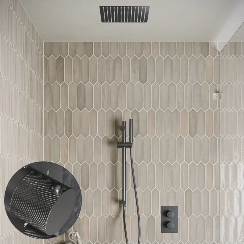 Merkproduct Saniclear Cube Curved inbouw regendouche met inbouw douchekop 30x30cm, glijstang en staafhanddouche verouderd ijzer - gunmetal