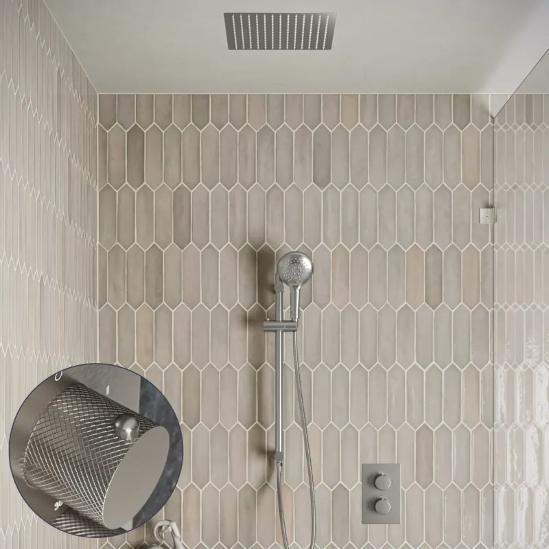 Bestel Nu Saniclear Cube Curved inbouw regendouche met inbouw douchekop 30x30cm, glijstang en 2 standen handdouche RVS
