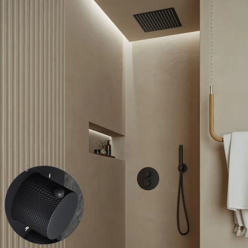 Hoge Kwaliteit Saniclear Cube Curved inbouw regendouche rond met inbouw douchekop 30x30cm zwart mat