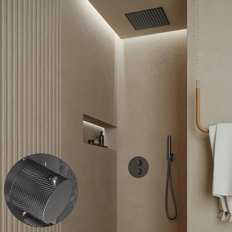 Saniclear Cube Curved inbouw regendouche rond met inbouw douchekop 30x30cm verouderd ijzer - gunmetal Gecertificeerd