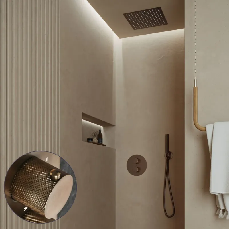 Saniclear Cube Curved inbouw regendouche rond met inbouw douchekop 30x30cm verouderd messing Premium