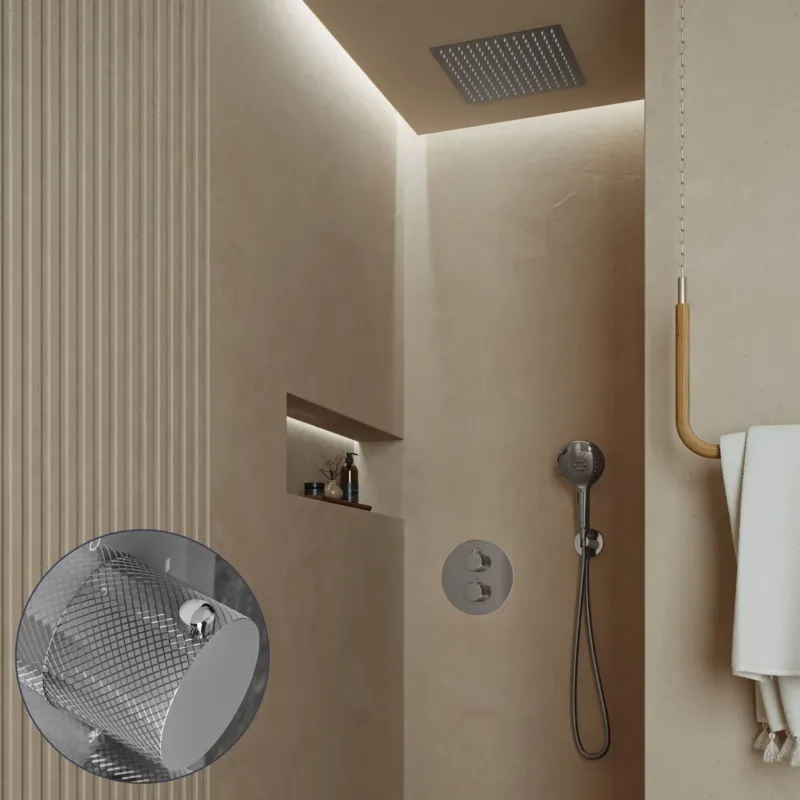 Hete Deal Saniclear Cube Curved inbouw regendouche rond met inbouw douchekop 30x30cm en 2 standen handdouche chroom