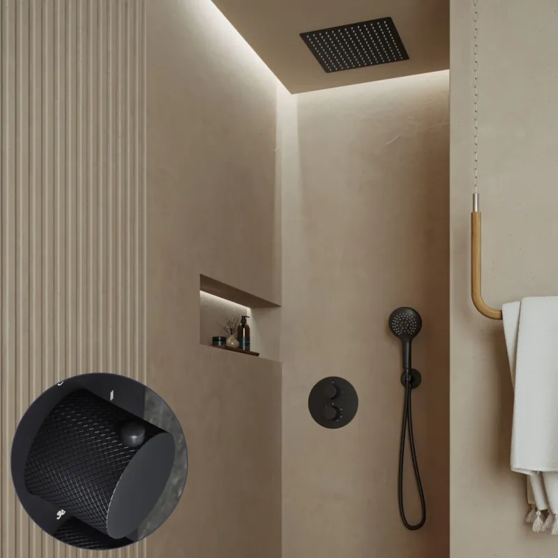 Betaalbaar Saniclear Cube Curved inbouw regendouche rond met inbouw douchekop 30x30cm en 2 standen handdouche zwart mat