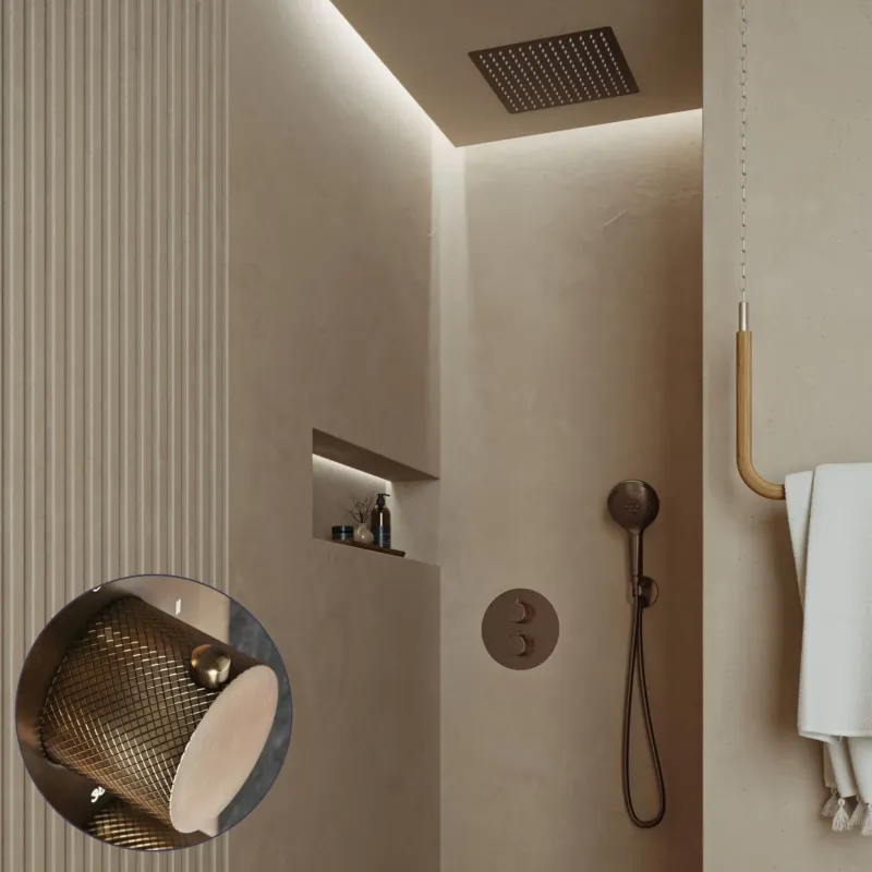 Lage Kosten Saniclear Cube Curved inbouw regendouche rond met inbouw douchekop 30x30cm en 2 standen handdouche verouderd messing