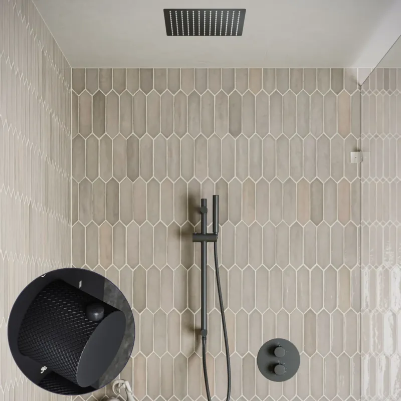 Must-Have Saniclear Cube Curved inbouw regendouche rond met inbouw douchekop 30x30cm, glijstang en staafhanddouche zwart mat