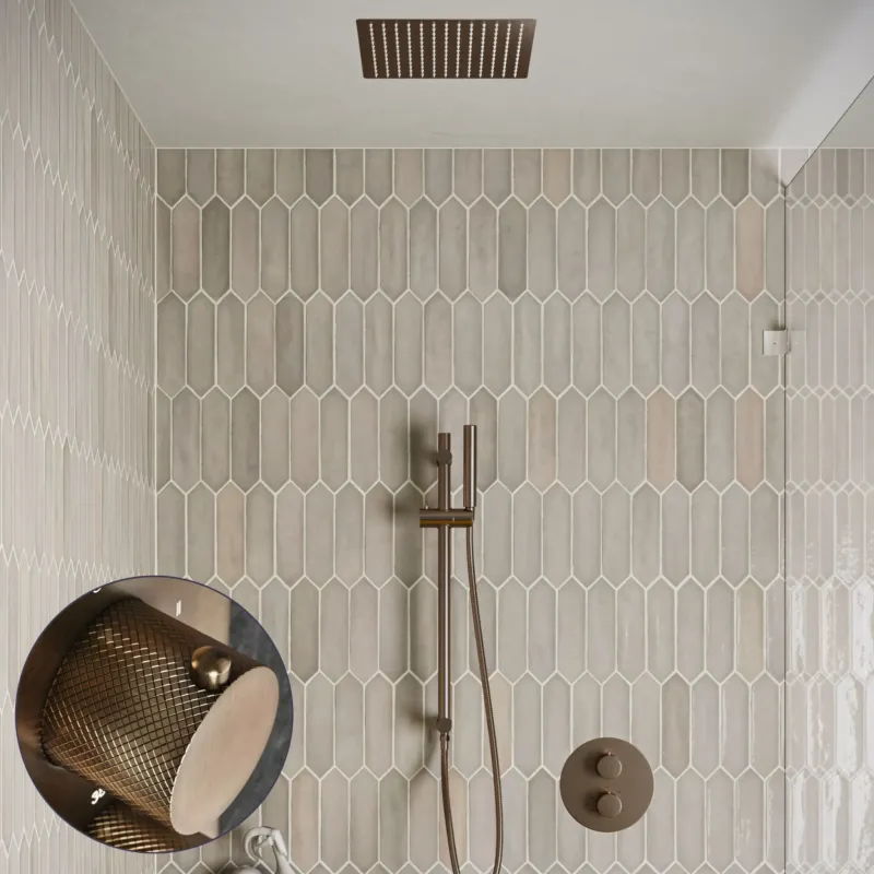 Saniclear Cube Curved inbouw regendouche rond met inbouw douchekop 30x30cm, glijstang en staafhanddouche verouderd messing Weekendaanbieding