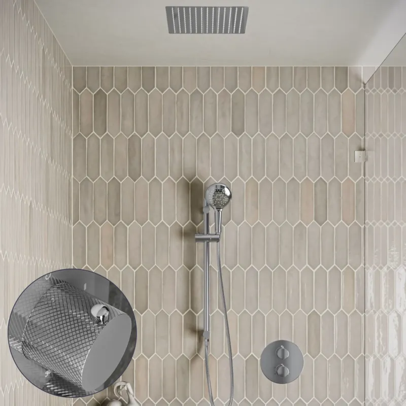 Goedkoop Saniclear Cube Curved inbouw regendouche rond met inbouw douchekop 30x30cm, glijstang en 2 standen handdouche chroom