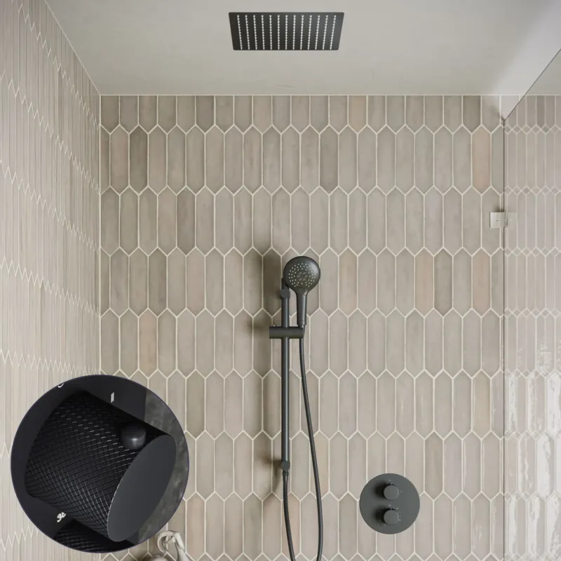 Goedkoop Saniclear Cube Curved inbouw regendouche rond met inbouw douchekop 30x30cm, glijstang en 2 standen handdouche zwart mat