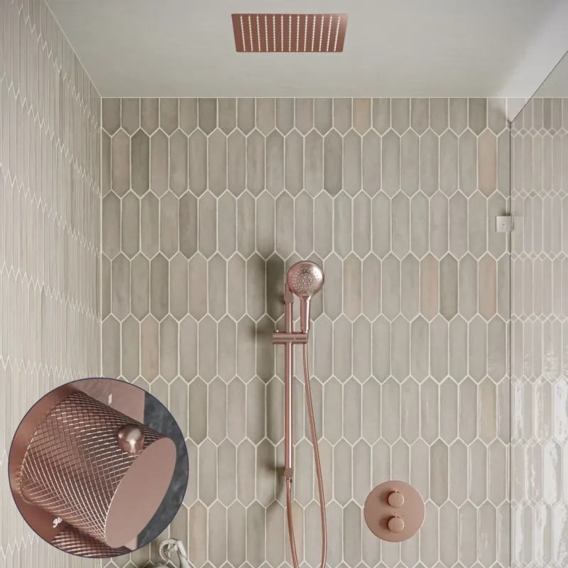 Gereduceerde Prijs Saniclear Cube Curved inbouw regendouche rond met inbouw douchekop 30x30cm, glijstang en 2 standen handdouche geborsteld koper