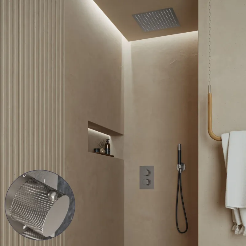 Voordeelprijs Saniclear Cube Curved Pro inbouw regendouche met inbouw douchekop 30x30cm en staafhanddouche RVS
