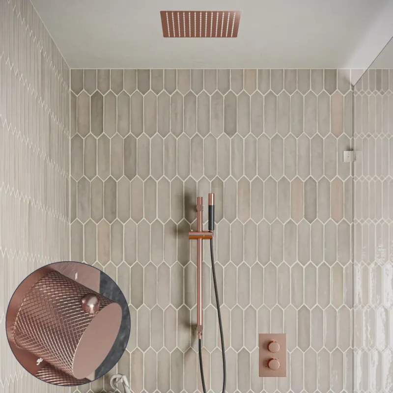 Saniclear Cube Curved Pro inbouw regendouche met inbouw douchekop 30x30cm, glijstang en staafhanddouche geborsteld koper Op = Op