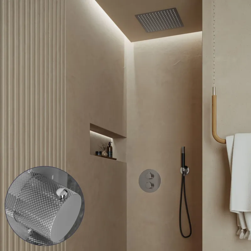 Merkproduct Saniclear Cube Curved Pro inbouw regendouche rond met inbouw douchekop 30x30cm en staafhanddouche chroom