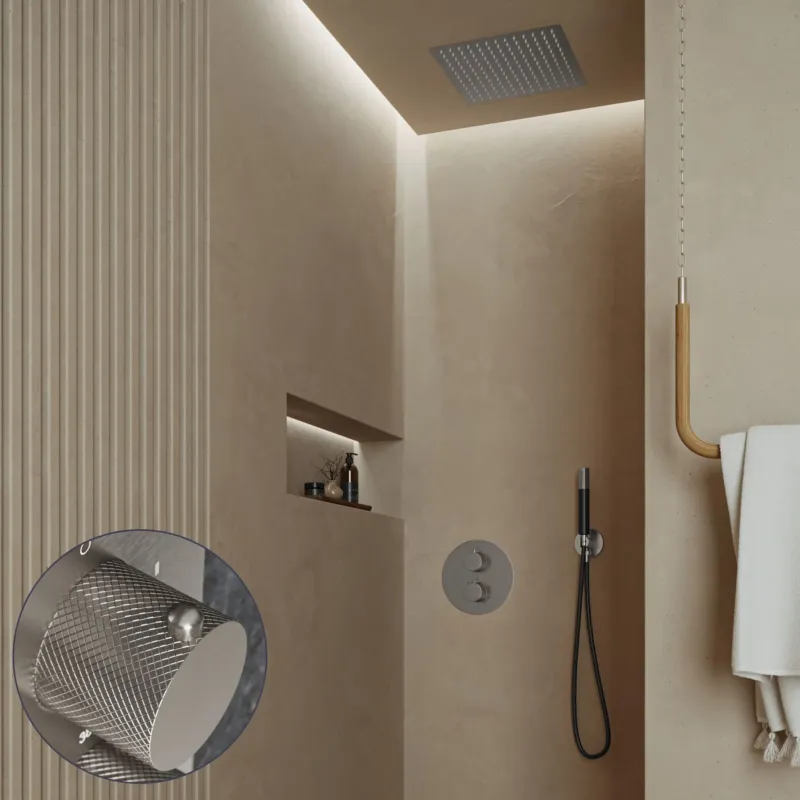 Speciale Aanbieding Saniclear Cube Curved Pro inbouw regendouche rond met inbouw douchekop 30x30cm en staafhanddouche RVS
