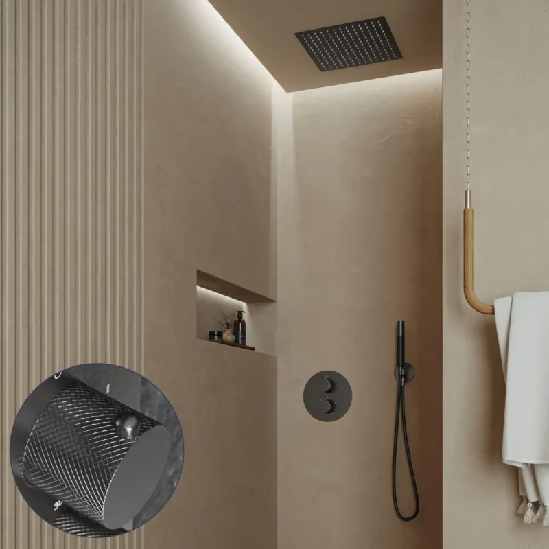 Saniclear Cube Curved Pro inbouw regendouche rond met inbouw douchekop 30x30cm en staafhanddouche verouderd ijzer - gunmetal Merkproduct