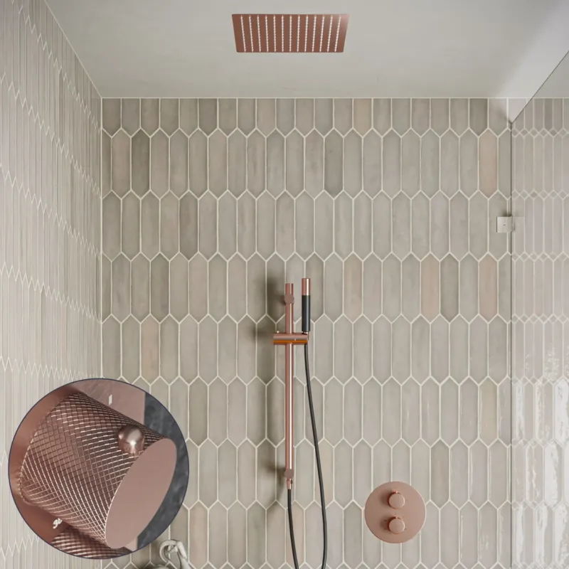 Uitverkoop Saniclear Cube Curved Pro inbouw regendouche rond met inbouw douchekop 30x30cm, glijstang en staafhanddouche geborsteld koper