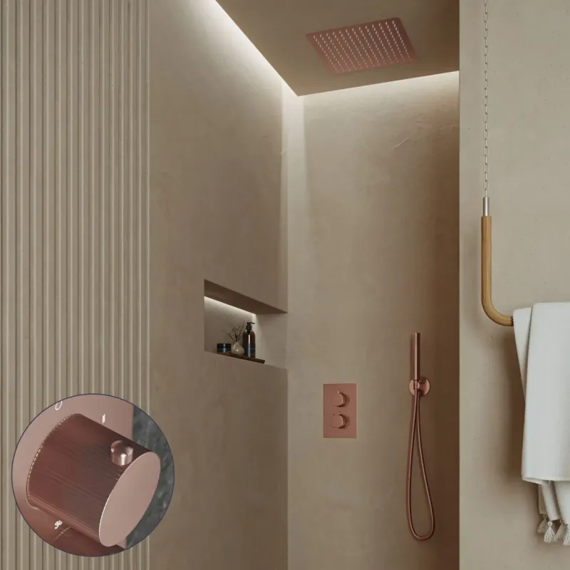 Veilige Betaling Saniclear Cube Stripes inbouw regendouche met inbouw douchekop 30x30cm geborsteld koper