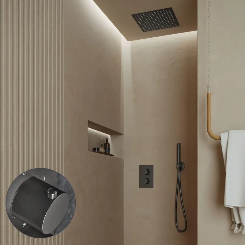 Saniclear Cube Stripes inbouw regendouche met inbouw douchekop 30x30cm verouderd ijzer - gunmetal Laatste Kans