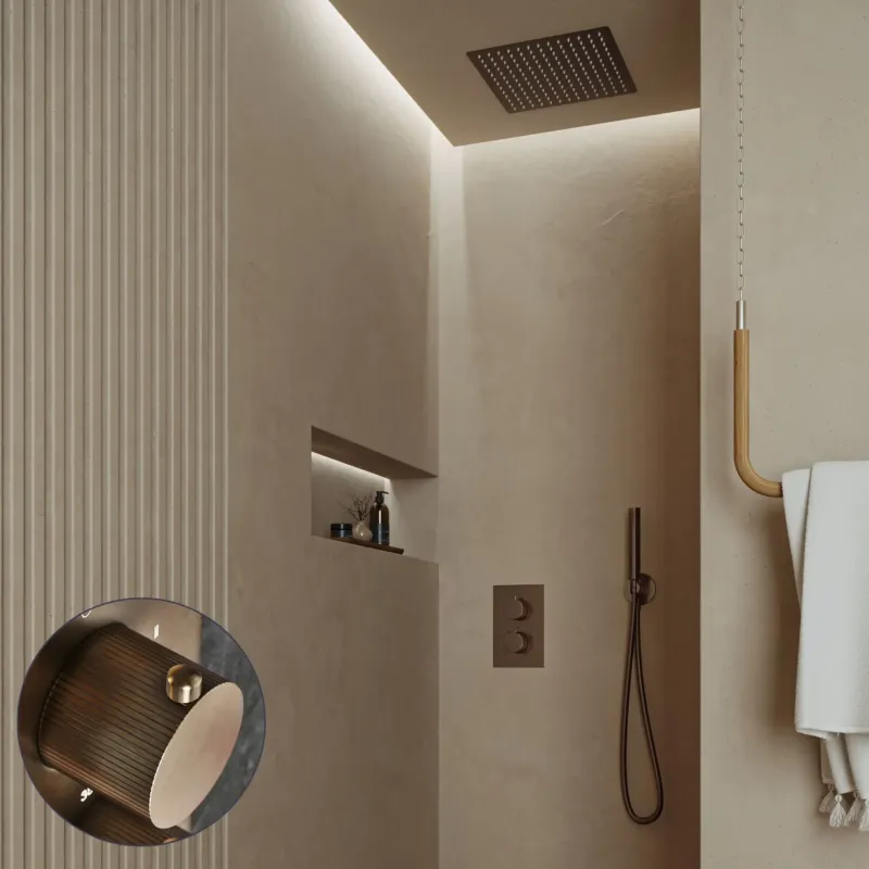 Gratis Retour Saniclear Cube Stripes inbouw regendouche met inbouw douchekop 30x30cm verouderd messing