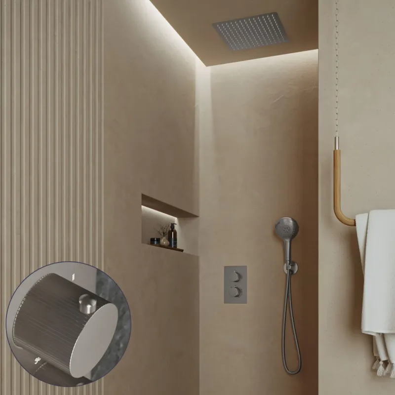 Actieprijs Saniclear Cube Stripes inbouw regendouche met inbouw douchekop 30x30cm en 2 standen handdouche RVS