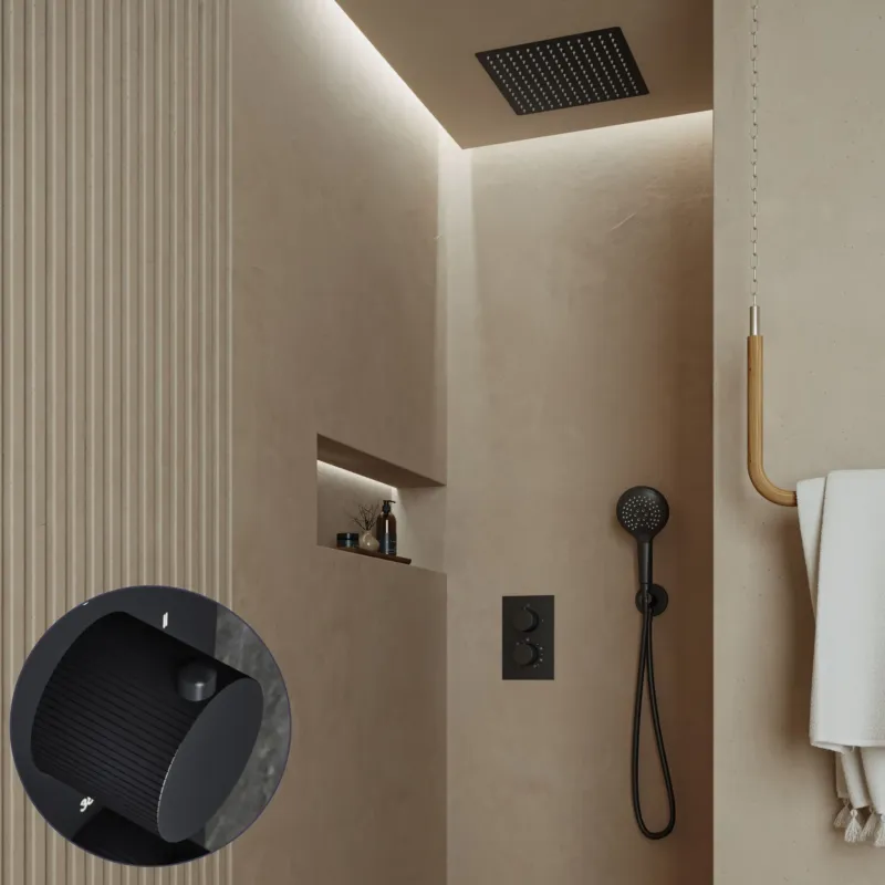 Populair Saniclear Cube Stripes inbouw regendouche met inbouw douchekop 30x30cm en 2 standen handdouche zwart mat