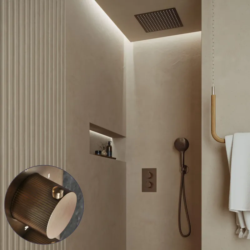Saniclear Cube Stripes inbouw regendouche met inbouw douchekop 30x30cm en 2 standen handdouche verouderd messing Hoge Kwaliteit
