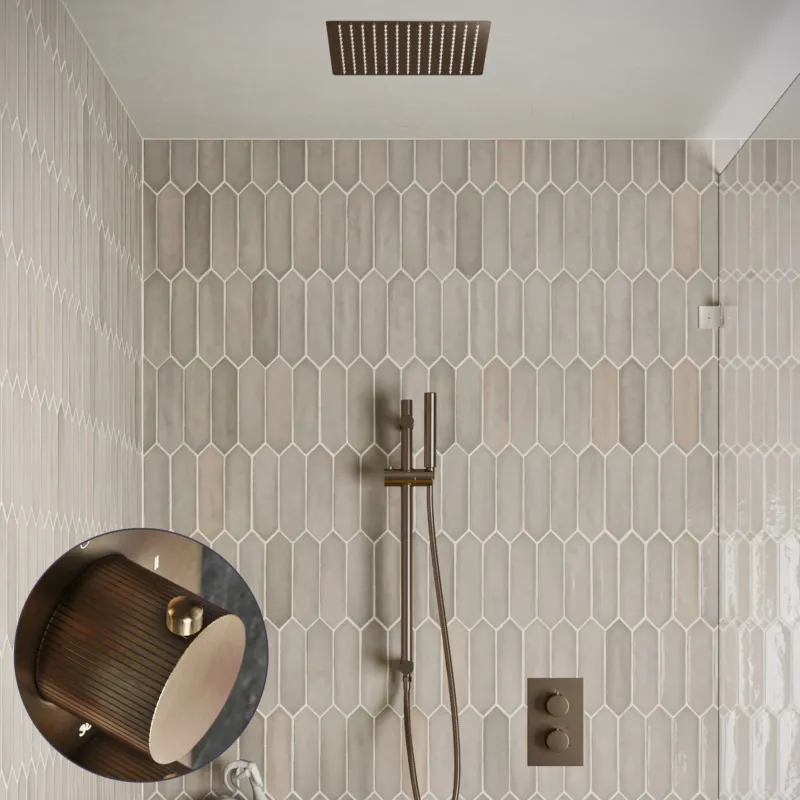 Betaalbaar Saniclear Cube Stripes inbouw regendouche met inbouw douchekop 30x30cm, glijstang en staafhanddouche verouderd messing