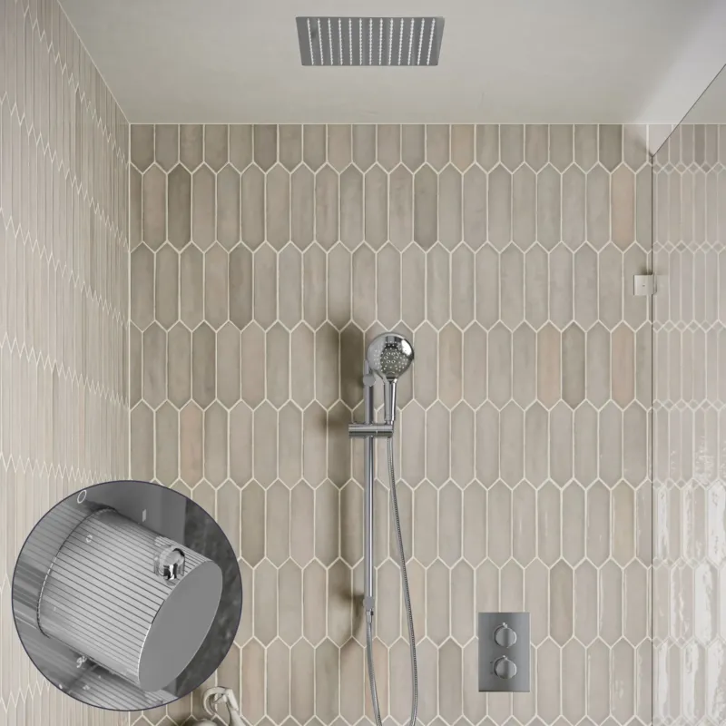 Saniclear Cube Stripes inbouw regendouche met inbouw douchekop 30x30cm, glijstang en 2 standen handdouche chroom Beperkte Voorraad