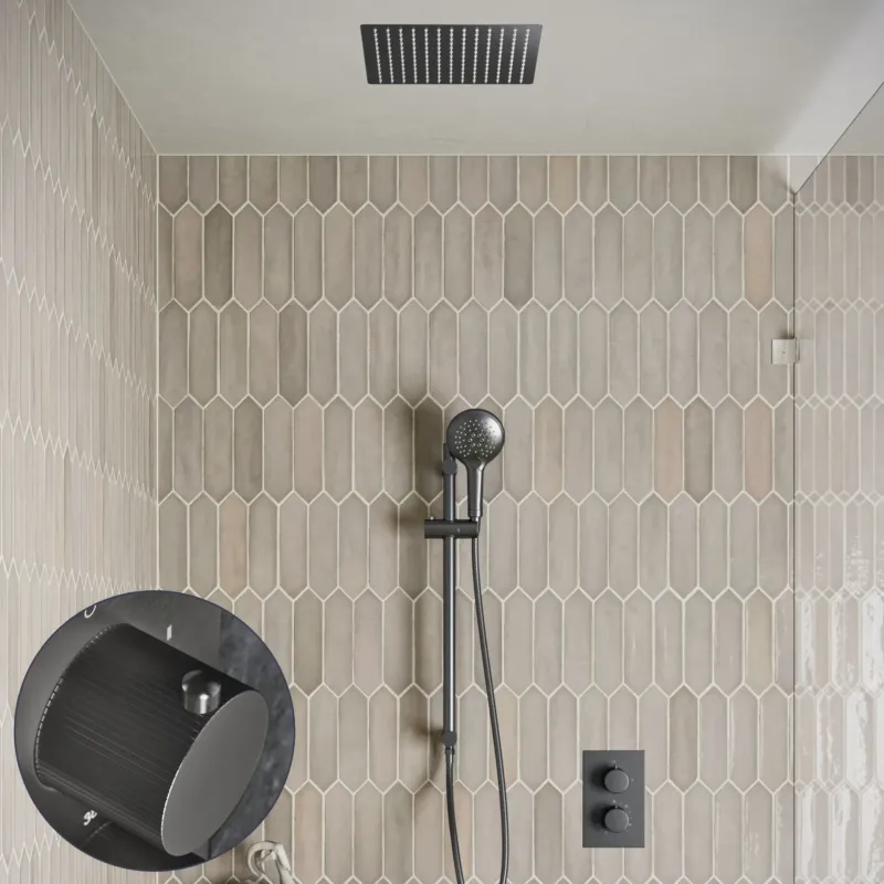 Saniclear Cube Stripes inbouw regendouche met inbouw douchekop 30x30cm, glijstang en 2 standen handdouche verouderd ijzer - gunmetal Hoge Kwaliteit